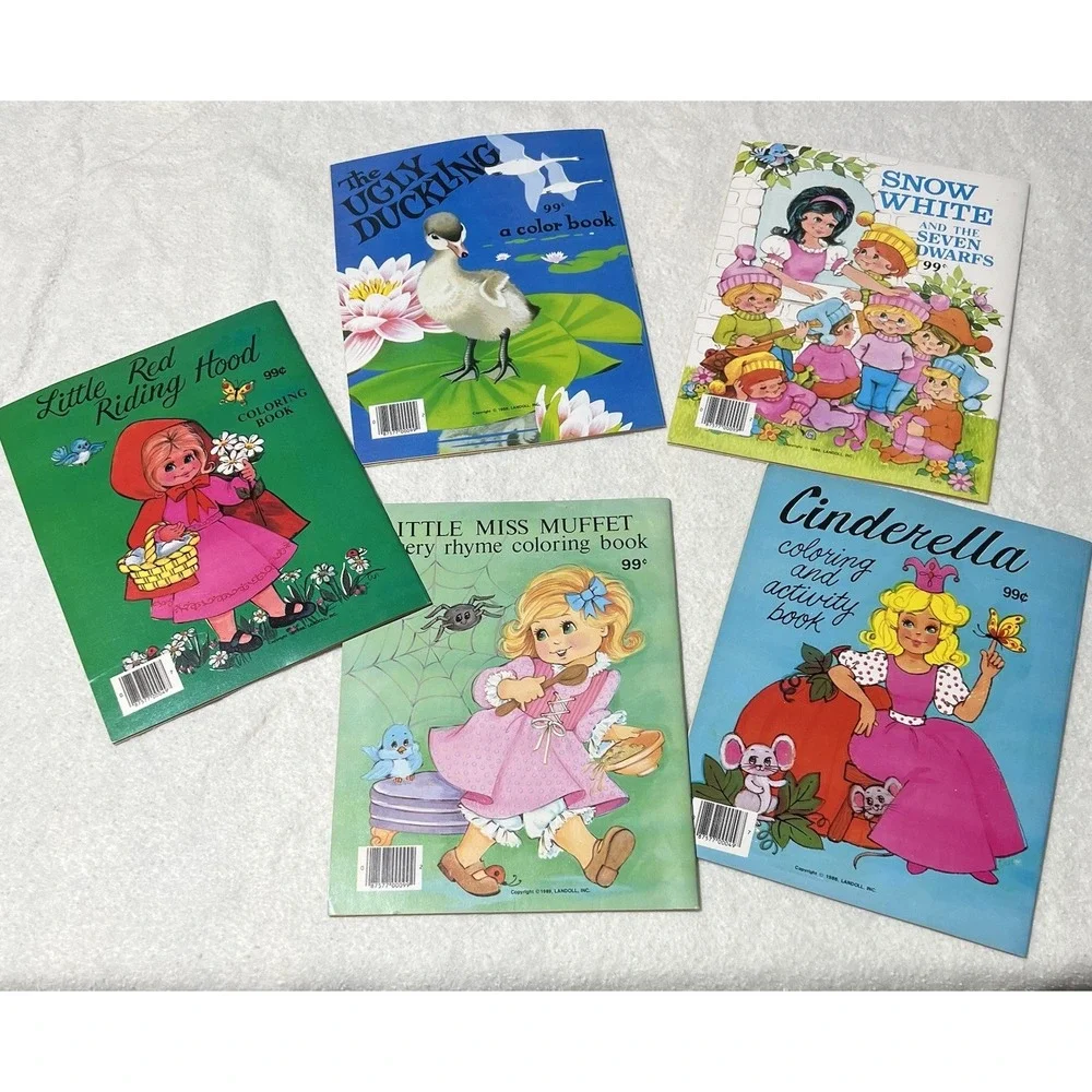 Vtg Landoll 1984, 1986 Nursery Rhyme Coloring Books Set Of 5 Not Used 8.5